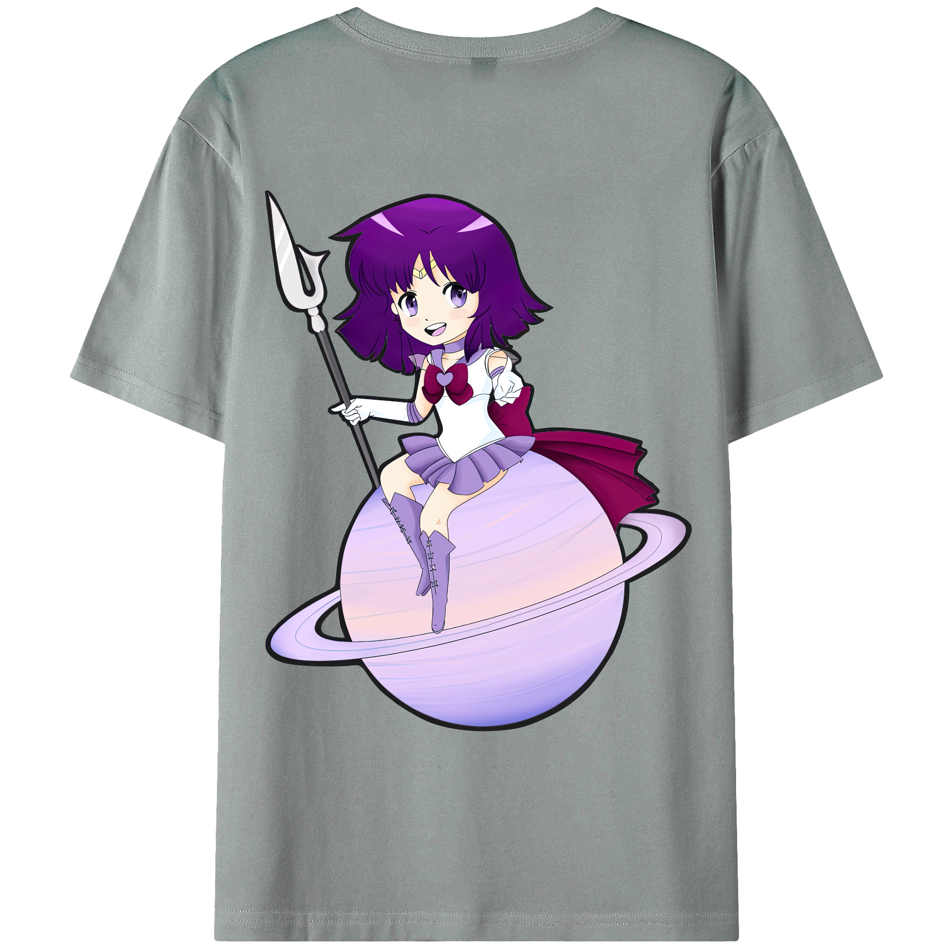 （画像用） 美少女戦士セーラームーン 土萠ほたる Sailor Moon Tomoe Hotaru （セーラーサターン；Sailor Saturn） 綿100％ メンズ半袖Tシャツ（バックプリント） 通気性